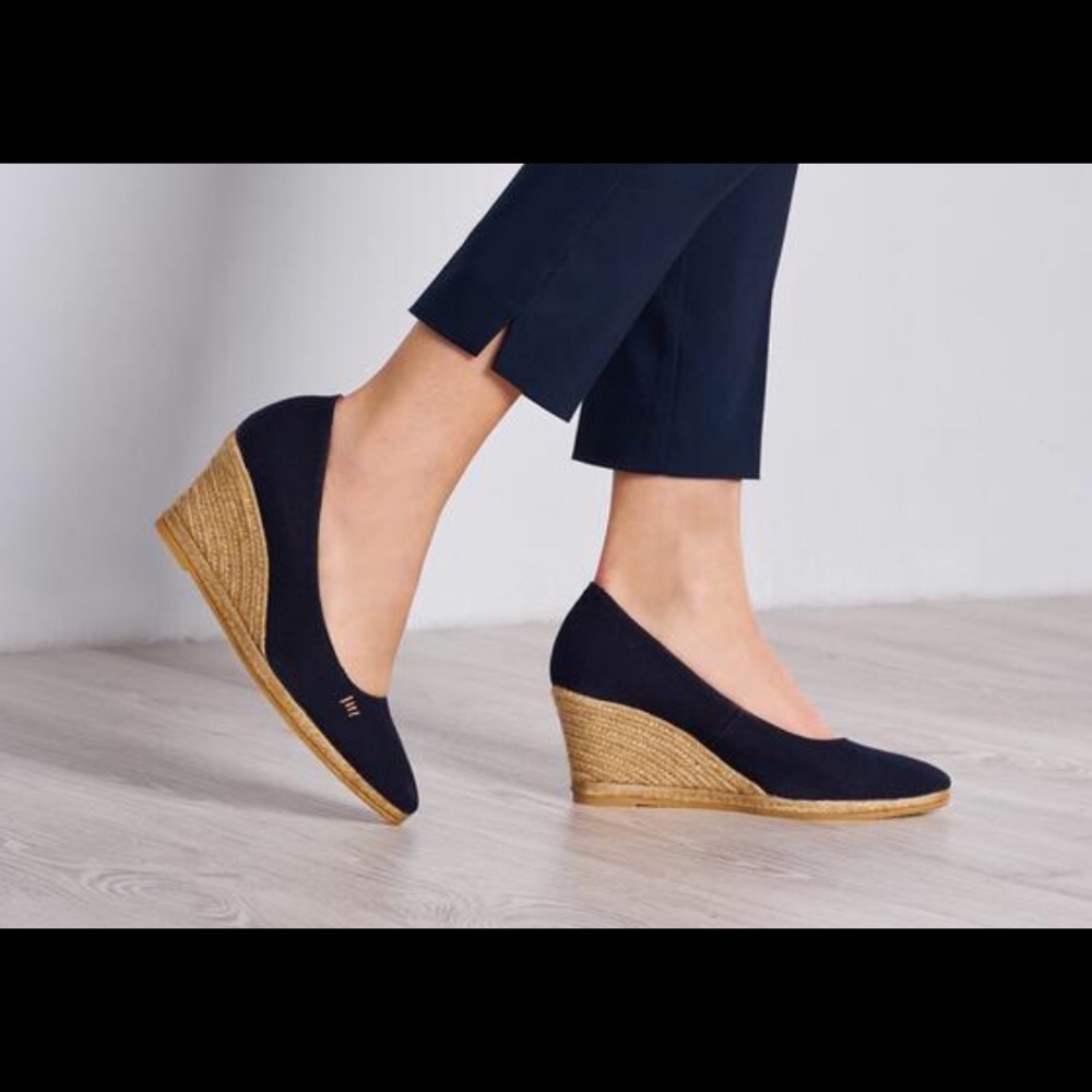 Navy blue canvas wedges
